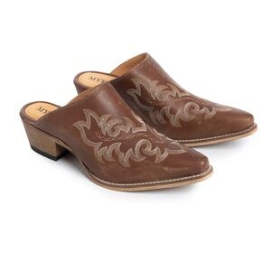 Myra Bag Brown Leather Embroidered Mule Clogs